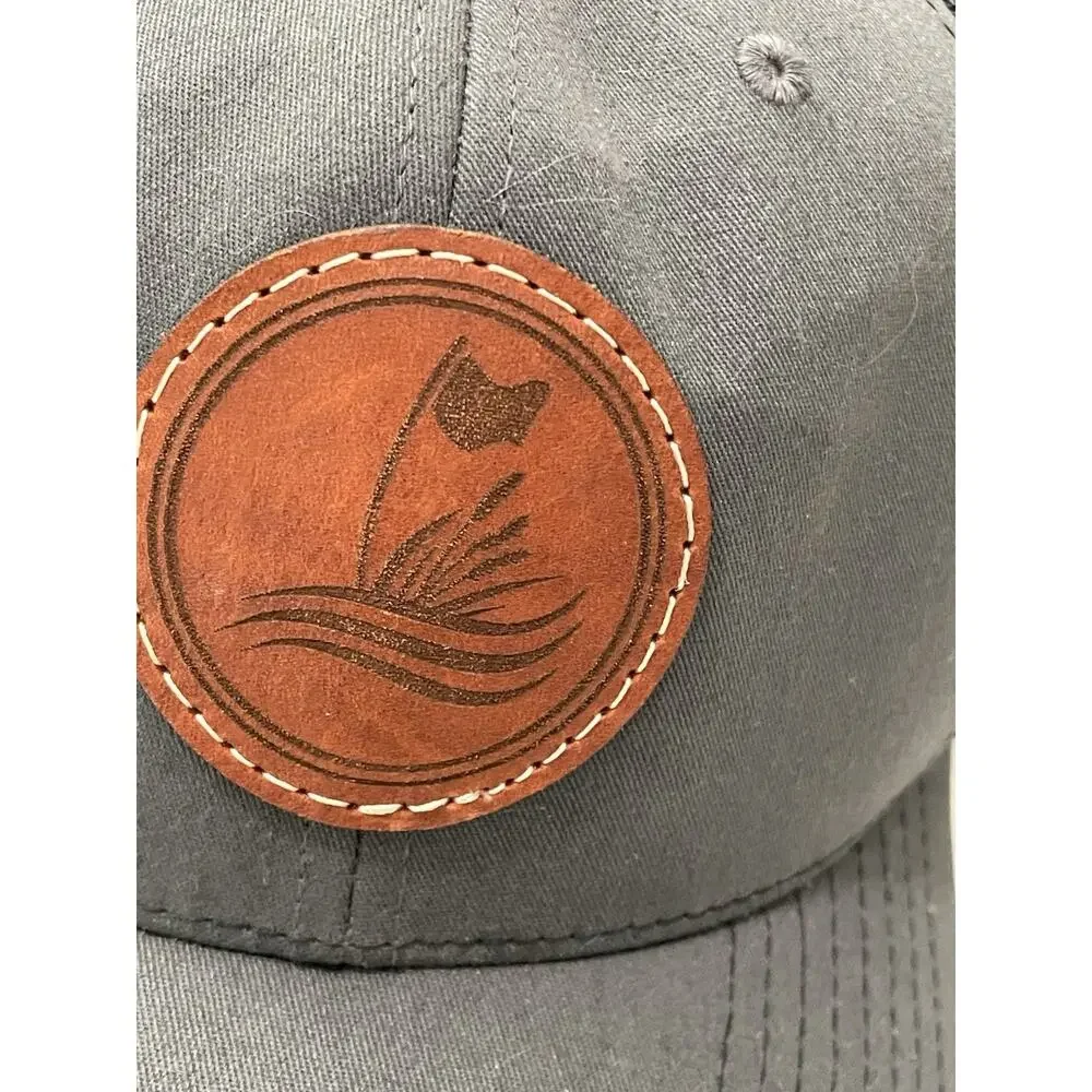Richardson 112 Trucker Hat Golf Flag Leather Patch Gray Black SnapBack Cap
